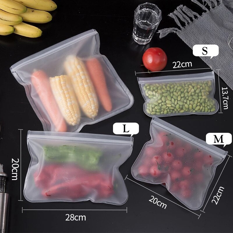 1Pcs Reusable Food Storage Bag PEVA Silicone Freezer Fresh-keeping Bag Container Leak-proof Zipper Bags for Kitchen Organizer