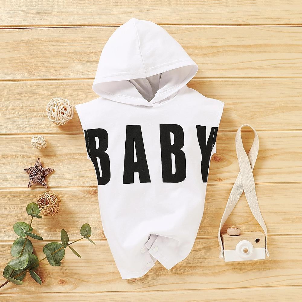 Patpat Zomer Baby Stijlvolle Brief Afdrukken Hooded Jumpsuits Voor Baby Jongen Een Stukken Jumpsuits Kleding