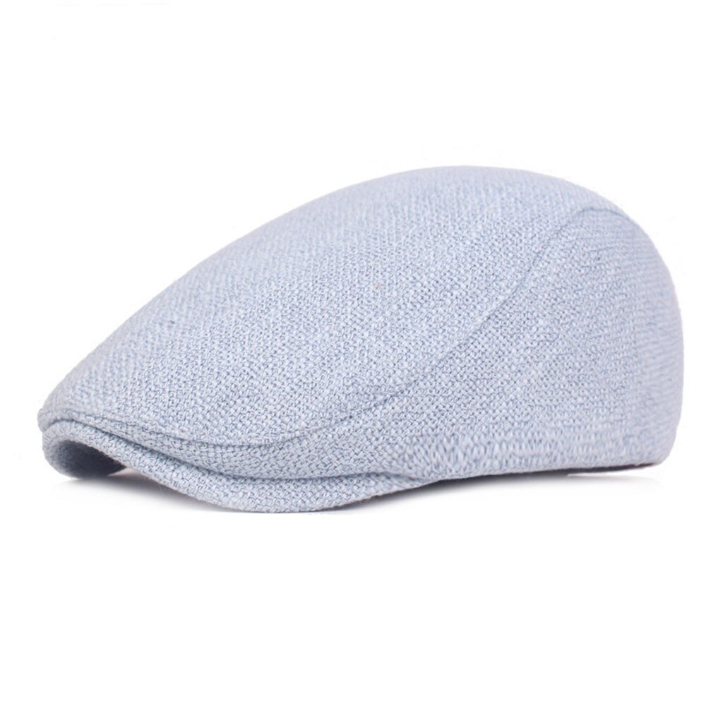 Hommes coton lin béret chapeaux pour femmes Vintage décontracté unisexe solide béret casquettes visière extérieur voyage casquette plate: light blue