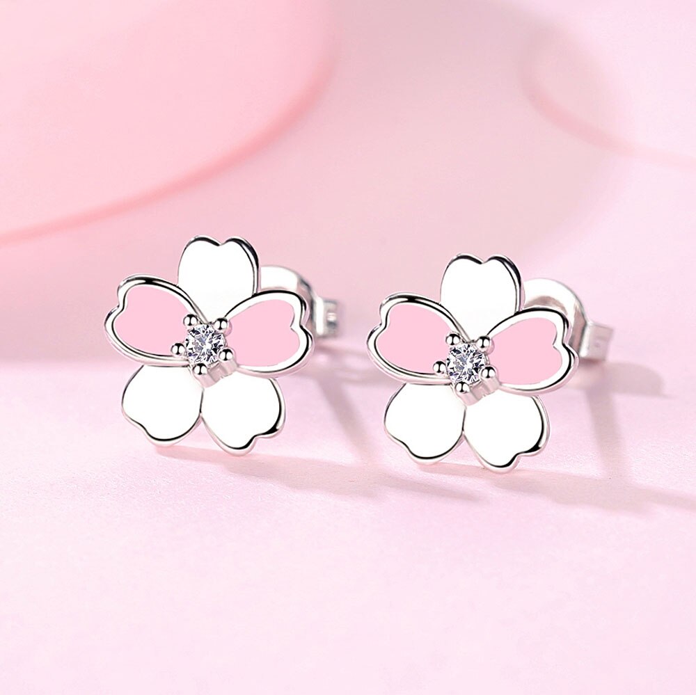 925 versilberte damen-ohrstecker mit romantischem, kleinem, frischem blumenmotiv, ein paar ohrstecker-schmuck: Default Title