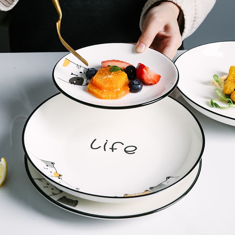 Cute Ceramic Plate Household Plate Cat Tableware Cartoon Plates Breakfast Tray Cake Plate on Plate Utensils KEDICAT