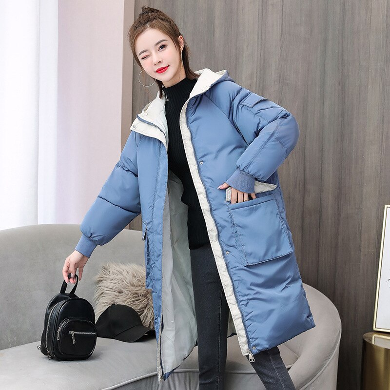 Vrouwen Midden En Lange Parka Winter Grote Maat Brood Jas Over De Knie Verdikte Winter Jas Down jas 806D: Blauw / M