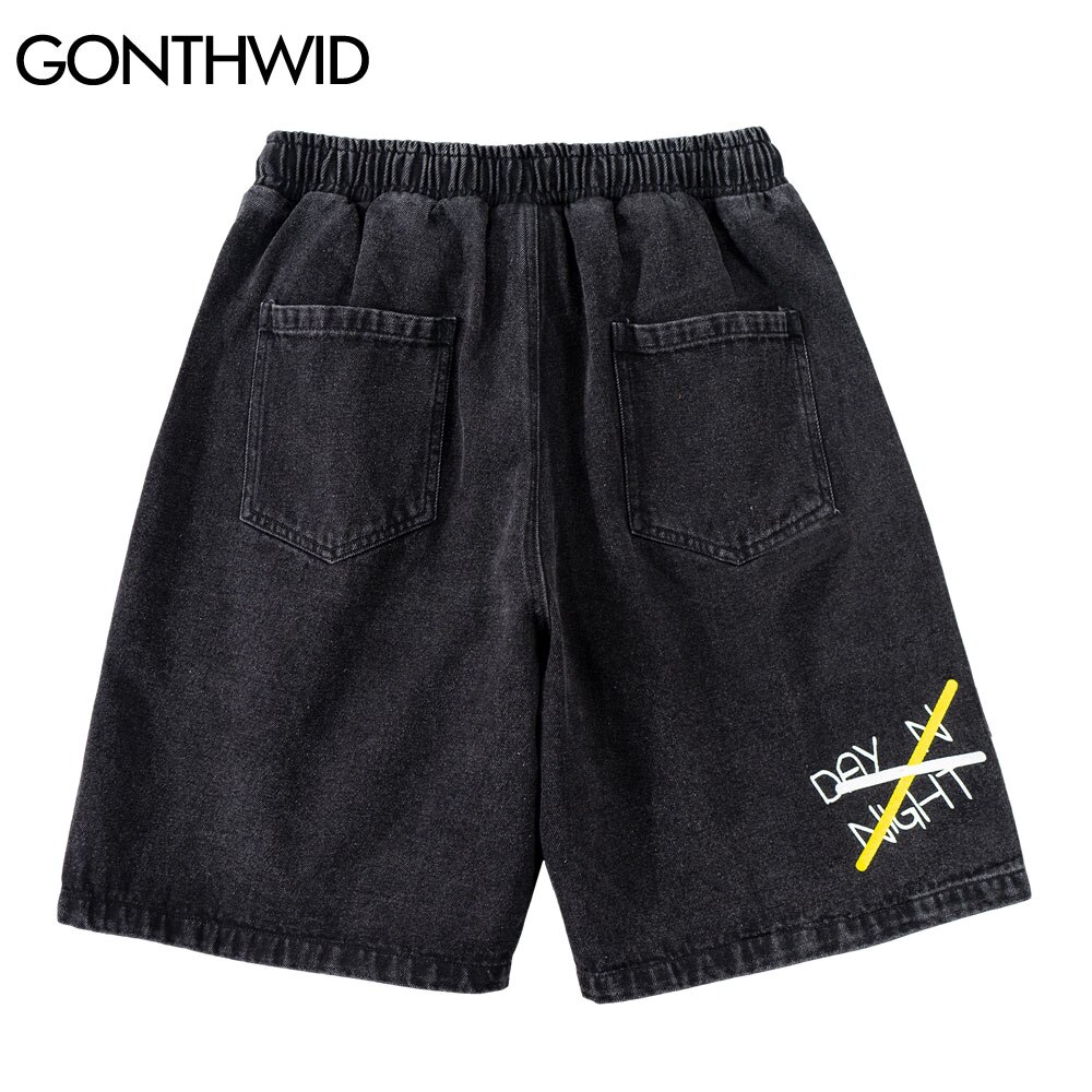 GONTHWID Denim Jean Shorts Harajuku Graffiti Print Short Pants Streetwear Mens Hip Hop Summer Casual Shorts Denim Pants