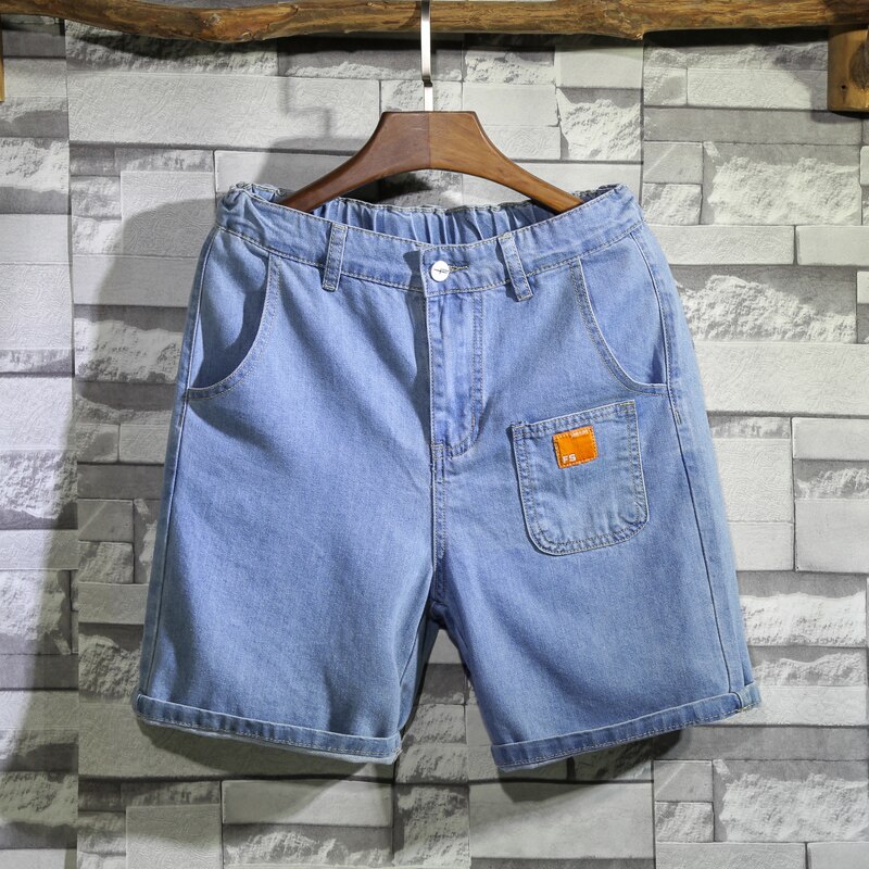 Large Size Men's Big Pocket Short Jeans Summer Light Blue Loose Workwear Denim Shorts Male Brand Clothes: 7XL