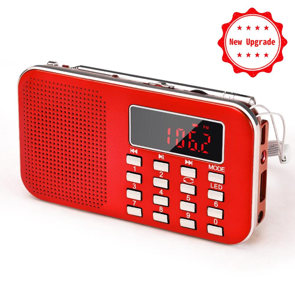 PRUNUS L-218 Mini fm radio receiver AM / FM /SD Card MP3 play Speaker USB /AUX portable Emergency radio with Led light/ antenna: Red