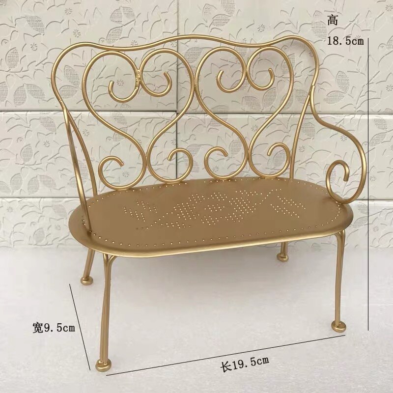 2020 New style metal coffee table doll bjd kitchen table chair furniture children's house toy accessories: Gold double chair