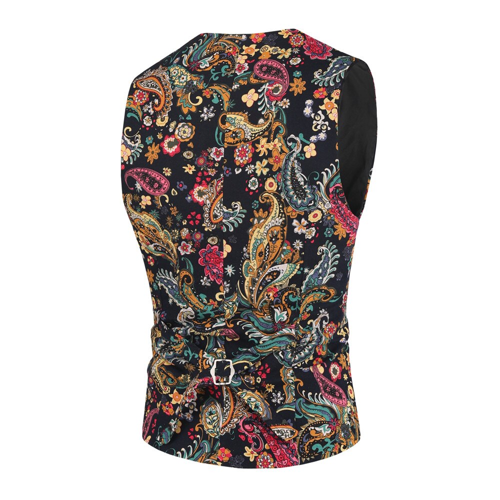 Mænds nationalstil print slim fit herrevest jakkesæt mænd smoking vest til fest bryllupstøj fest bal m -3xl