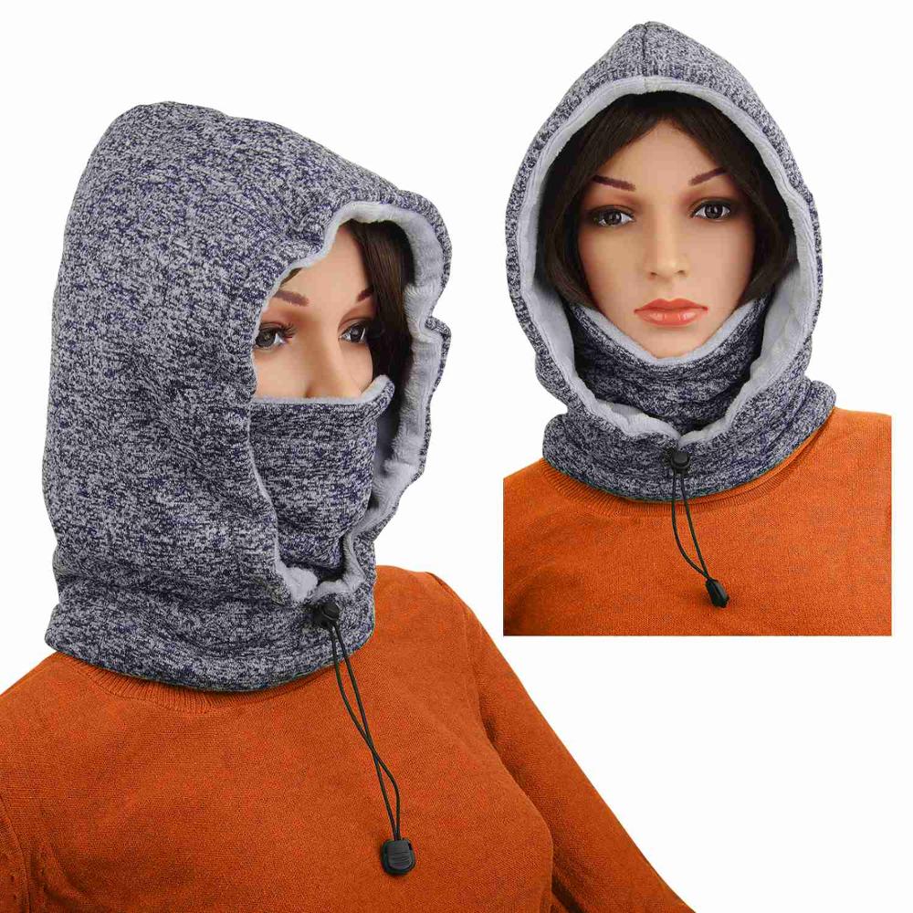 Ritoper vinter fleece balaclava mænd kvinder beanie varm tykkere hat tørklæde hals sport maske udendørs skiløb cykling skullies: Blåhvid