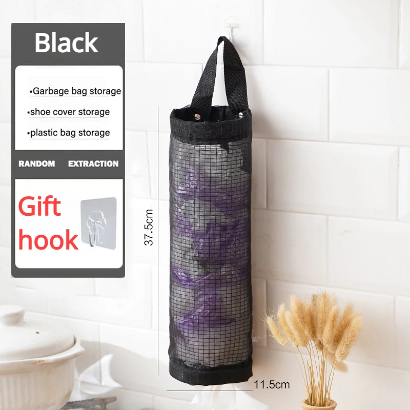 Hause Lebensmittel Tasche Halter Wand Halterung Kunststoff Tasche Halter Spender Hängende Lagerung Müll Müll Tasche Küche Müll Organizer: Black