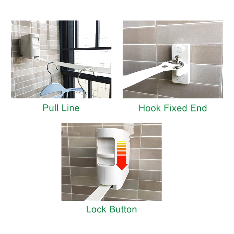 Retractable Clothesline,Wall Mounted,Heavy Duty Widened Drying Laundry Clothes Line with Windproof Hanging Holes(White)
