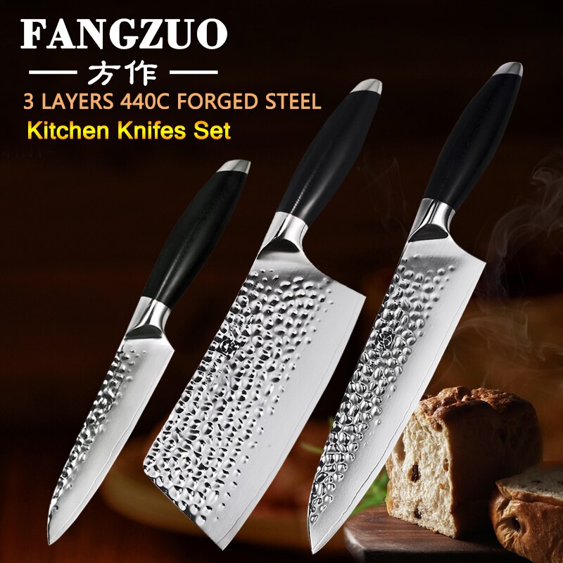 FANGZUO-cuchillo de acero inoxidable 440C, herramienta de cocina con mango forjado G10, Utilidad de Chef de 8 &quot;y 5&quot;, 7&quot;
