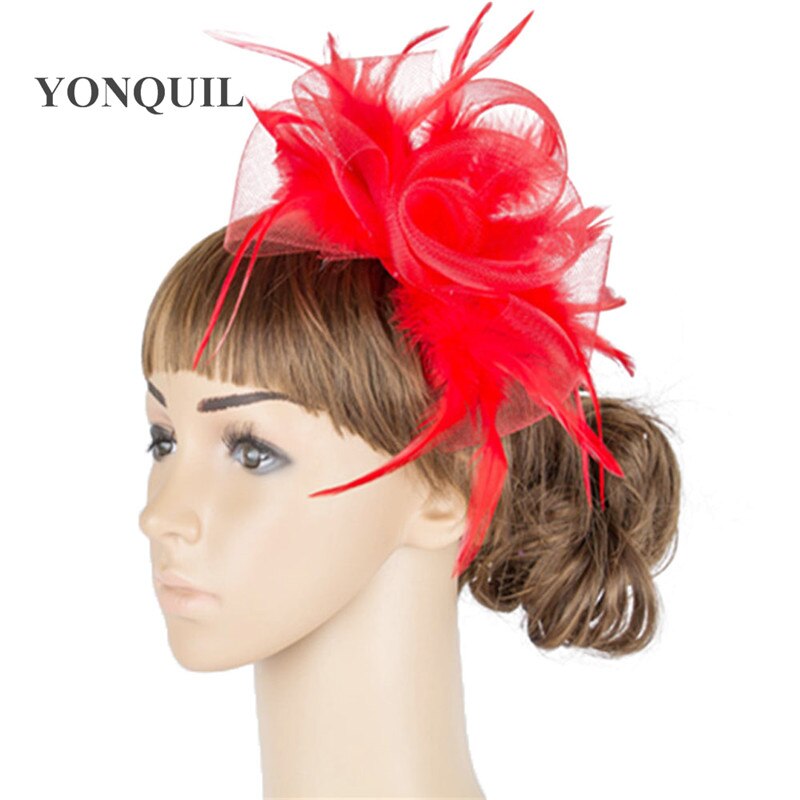 Wonderful color crinoline fascinator headwear feather colorful mesh party show hair accessories millinery cocktail hats MYQ053