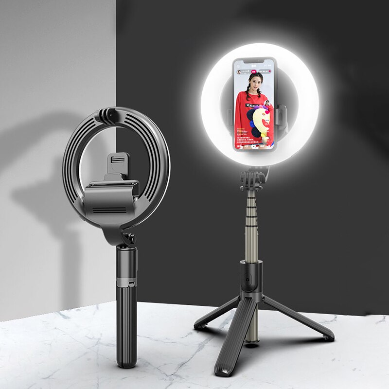 4 In 1 Selfie Led Ring Licht Draadloze Bluetooth Selfie Stok Mini Statieven Handheld Uitschuifbare Selfie Stick Met remote