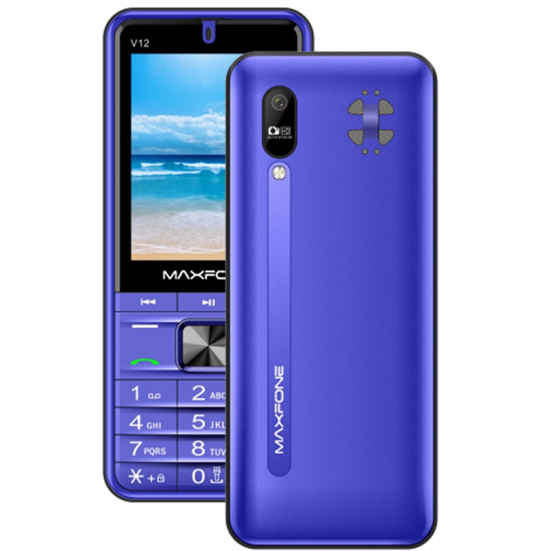 Maxfone  v12 mobiele telefoon met drukknoppen, 2.8 inch quad-sim toetsenbord, bluetooth zaklamp,  mp3 radiocamera, bighorn 4 sim-telefoon