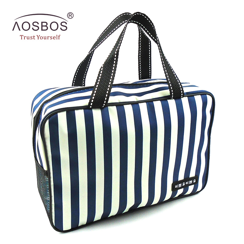 Aosbos Neue Mesh Gestreiften Kosmetik Taschen Große Kapazität Wasserdichte Oxford Toiletten Tasche Tote Frauen Männer Reise Veranstalter Make-Up Tasche