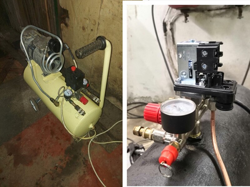 Luftkompressor trykventil switch manifold relief regulator gauges 90-120 psi 230-220v aluminiumslegering beslag