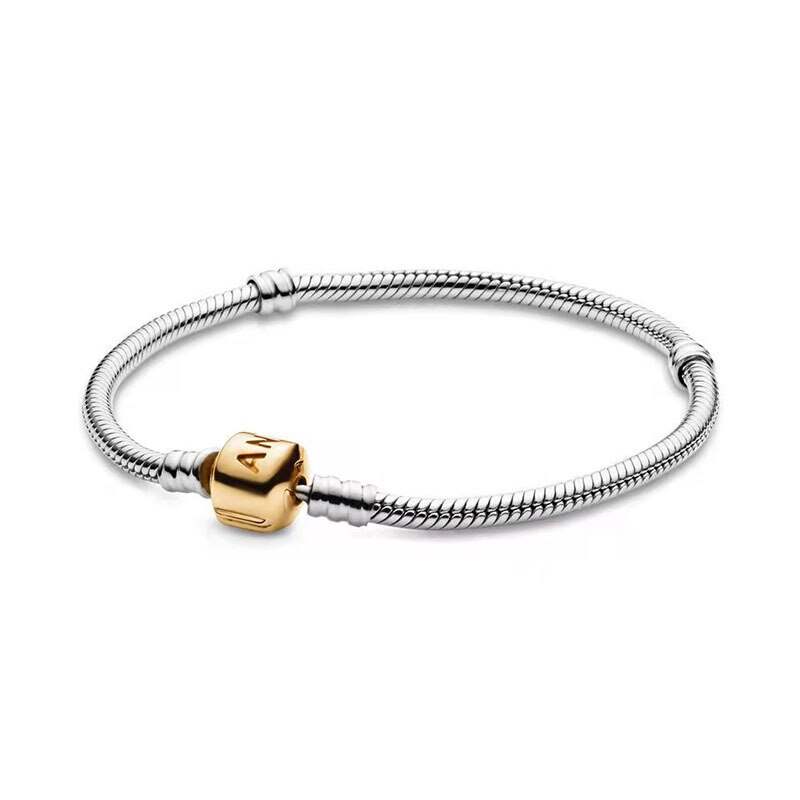 Pulsera de plata de ley 925 para mujer, brazalete de cadena con forma de serpiente y corazón, compatible con abalorios Pamura originales, joyería artesanal