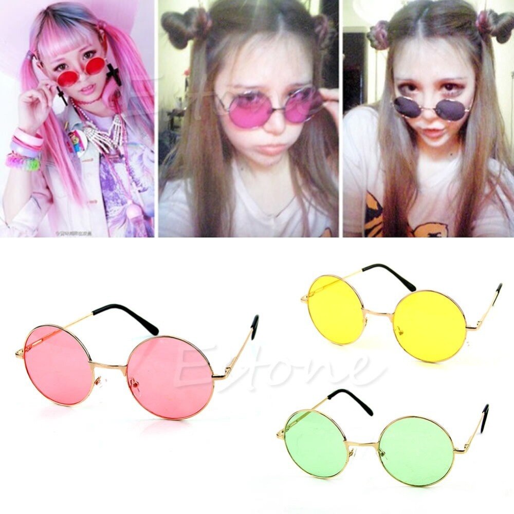 Naiset vintage värikkäät linssit aurinkolasit silmälasit muovikehykset lasit retro pyöreät lasit oculos de sol