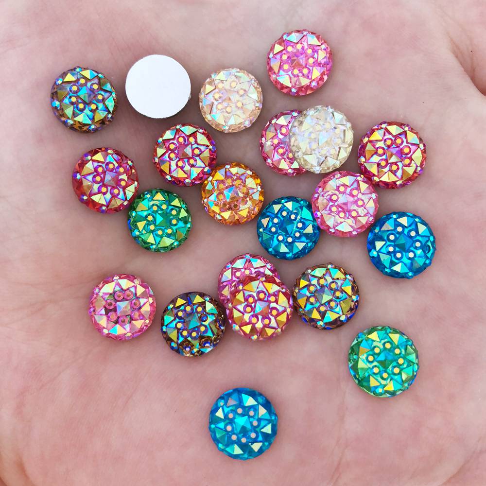 Mezcla de resina AB, 10mm, diamantes de imitación redondos con reverso plano, manualidades para álbum de recortes para niños/boda F288, 50 Uds.