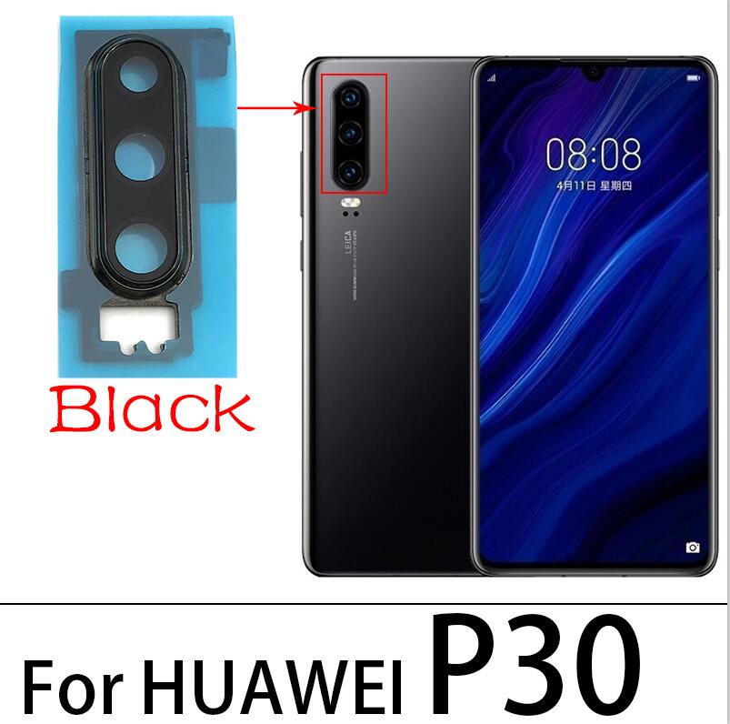 Original Rear Camera Glass Lens With Cover Frame Holder For Huawei P30 Lite P30 Pro Glass Lens With Repair Tools: P30 Black