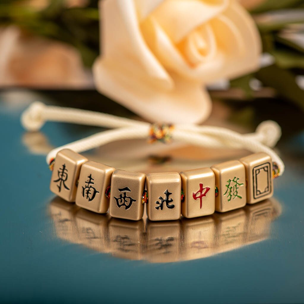 Mahjong caracteres chinos pulsera con colgante de esmalte de goteo de Metal pulseras de con dijes hechos a mano brazaletes al por mayor # XN004: Color marrón amarillo