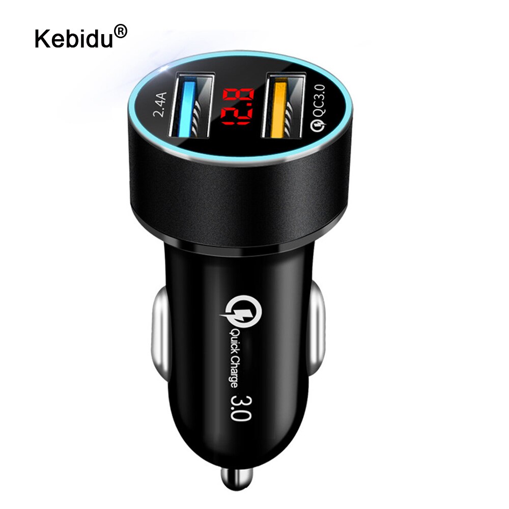 Kebidu Dual Usb Autolader QC3.0 + 2.4A Lcd Display 12-24V Sigarettenaansteker Aansteker Fast Charger Power usb Adapter Snel Opladen