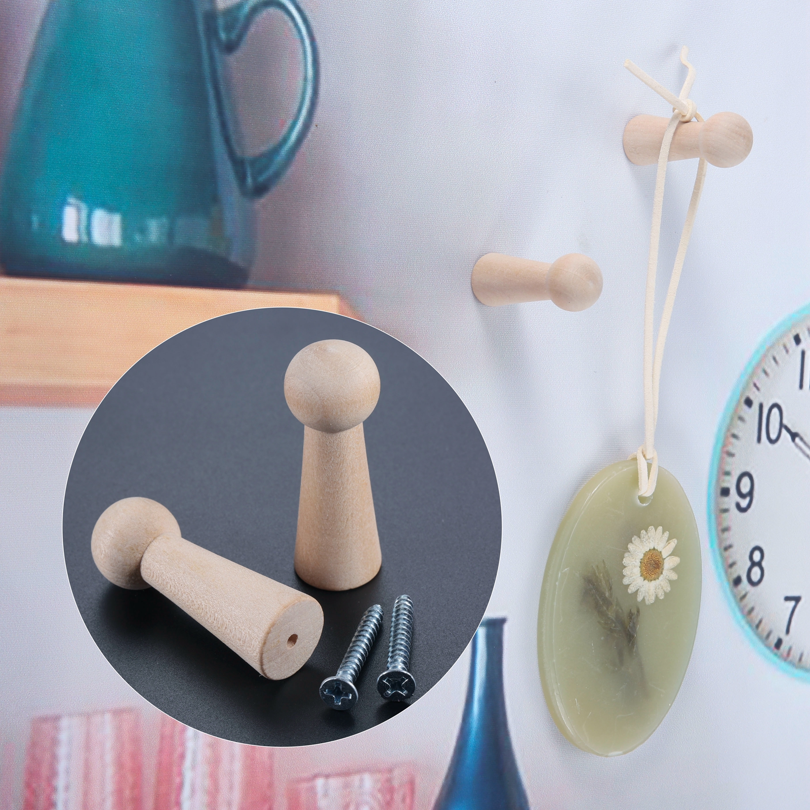 2 Stuks Houten Peg Hangers 50Mm Eenvoudige Pop Vormige Decoratieve Opknoping Jas Handtas Handdoek Muur Gemonteerde Haken Rack M3 Gat En Schroeven: Brons