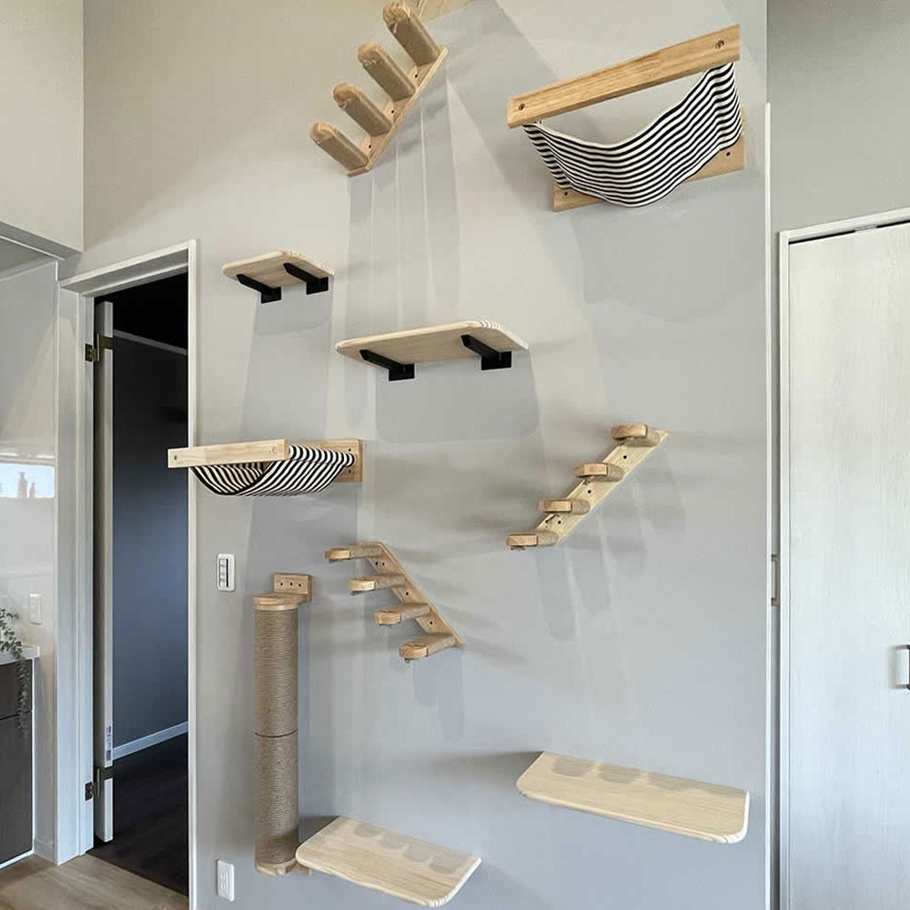 Wall-Mounted Cat Wall Climbing Shelves Set Wooden Cat Trees Tower Scratcher Jumping Platform Indoor Cats Gym Accessories Toy