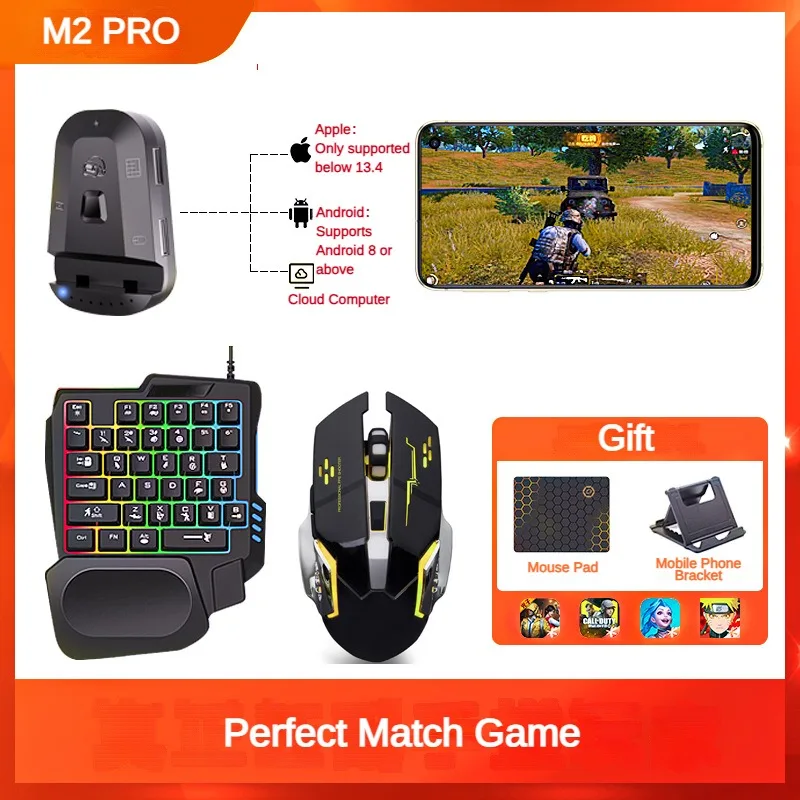 M2 Pro Mobile Game Controller 4-in-1-Maus-Tastatur-Adapter-Konverter BT5.0 Programmierbarer Adapter unterstützt IOS Android ab 8 Jahren: Blau