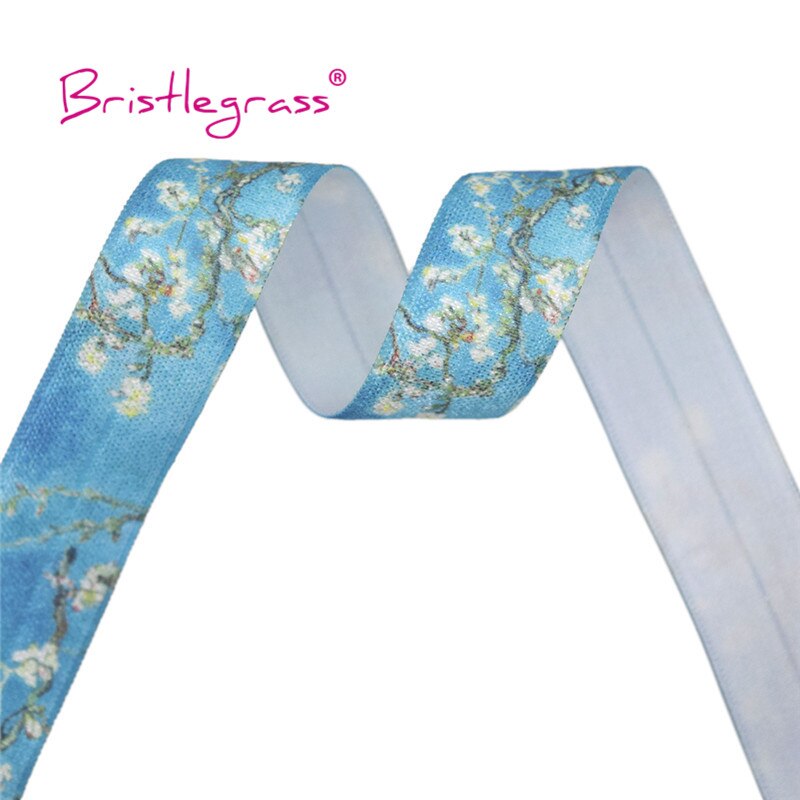 Bristlegrass 5 Yard 3/4 &quot;20Mm Amandelbloesem Print Foe Vouw Over Elastiek Spandex Satijn Bands Haar Tie Hoofdband tutu Naaien Trim