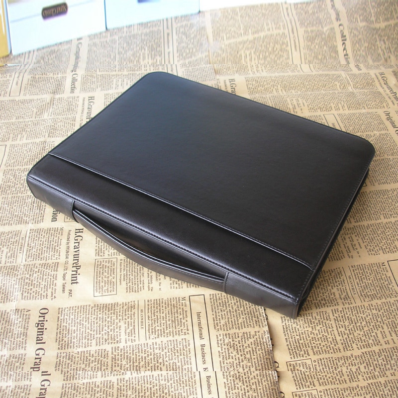 A4 zipper leather portfilio with handle spring binder manager document bag business file folder briefcase file organizer 1260