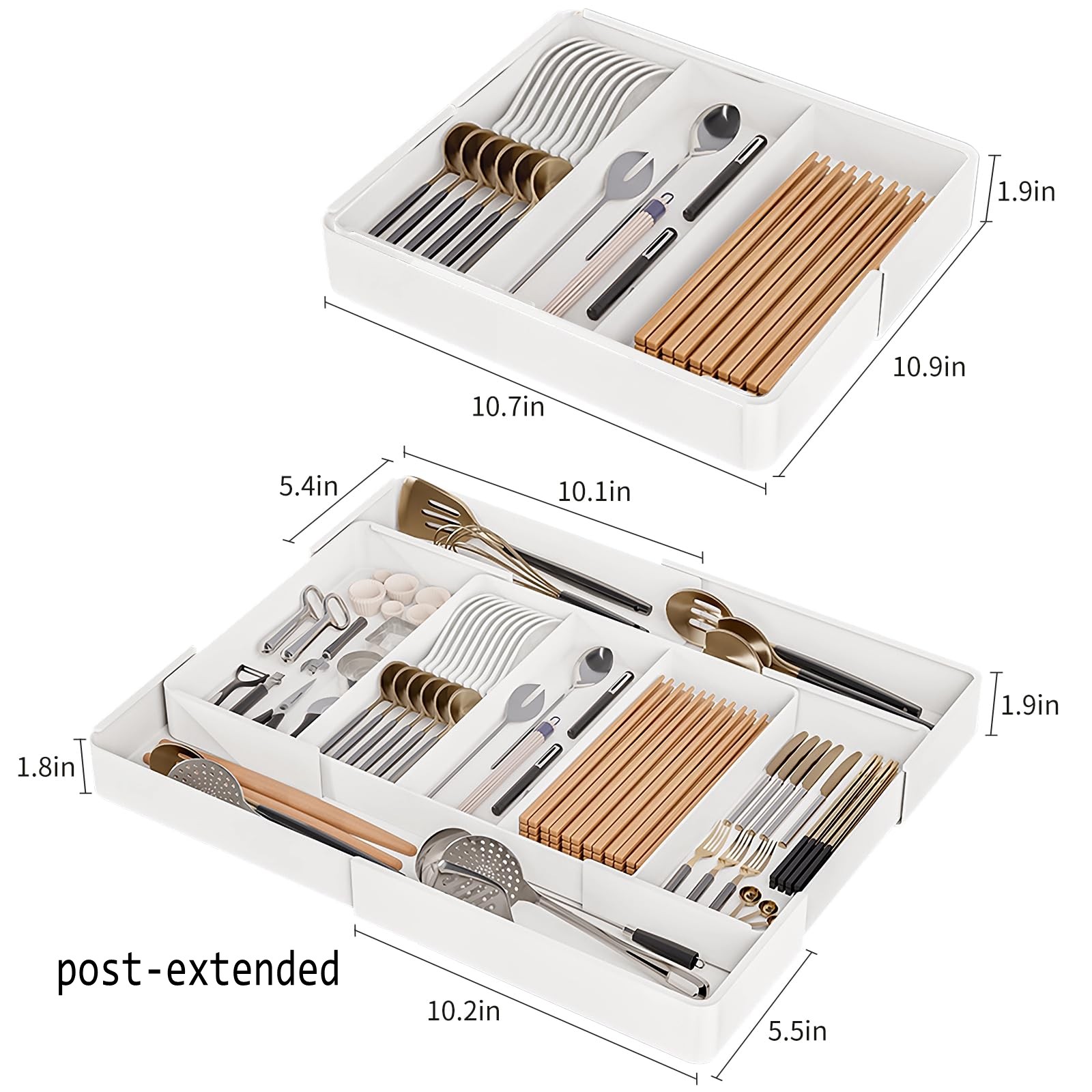 Drawer Organizer, Cutlery Tray for Kitchen Drawer, Expandable Utensil with Compartment, Spoons Forks Knives Cutlery Holder