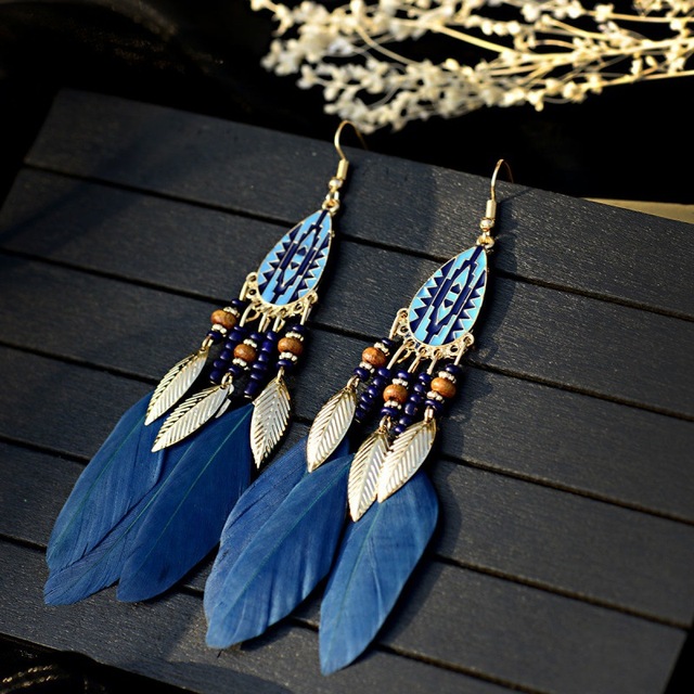 Bohemian Long Feather Dangle Earrings for Women Beach Chain Tassel Earrings Wedding Bride Jewelry Oorbellen Hangers: 11