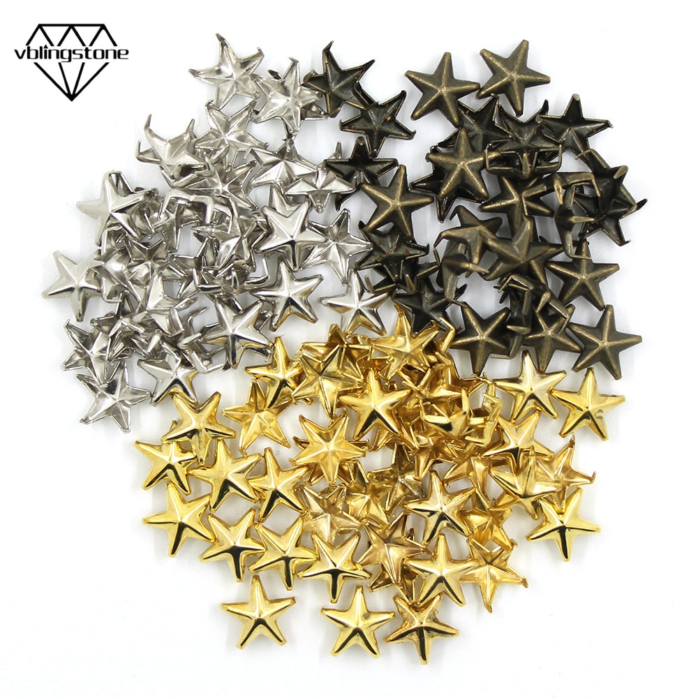 100Pcs Star Vorm Klinknagels Sliver Metalen 5 Klauwen Studs Ambachten Diy Voor Lederen 10 Mm Studs En Spikes Voor kleding Punk Accessoires