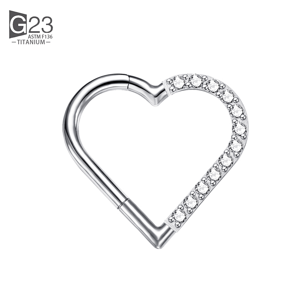 ASTM F-136 anneau de nez en titane Daith coeur boucle d'oreille cerceau Cartilage Tragus D forme Helix anneaux articulé Segment cerceau avec CZ clair: WHITE / Plaqué de cuivre antique