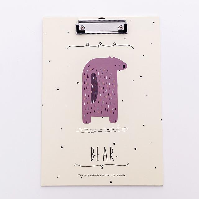 Office clipboard vertical leather writing pad School wooden Office Cute Student Supply Kids A4 Folder: bear