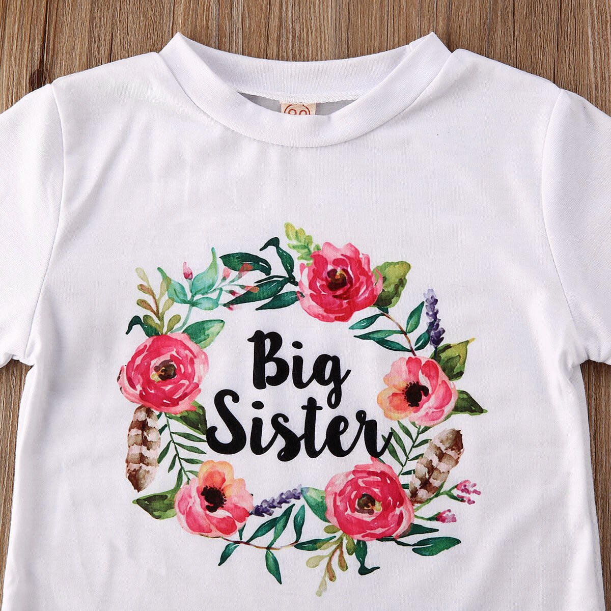 Tamanhos grandes e pequenos, camisetas combinando para bebês meninas de 0 a 7 anos, irmã, carta floral, manga curta, macacão infantil, camiseta, roupas de algodão
