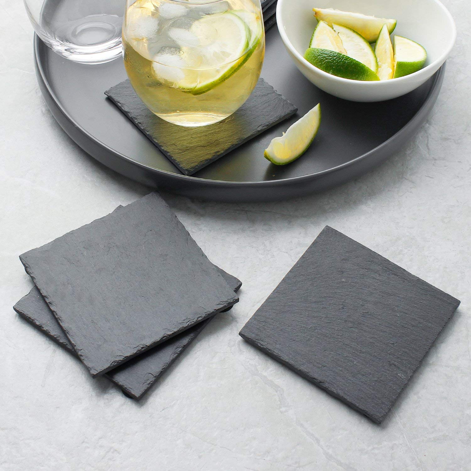 Great Look Slate Coasters with Square Slate Coasters ( Set of 8, Square - Black) for Cup Heat Protection