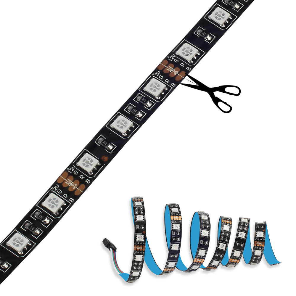 Sata interface rgb led strip light 60 leds/m diode tape fuld kit med rf trådløs controller til pc computerkuffert 0.5m 1m 1.5m 2m
