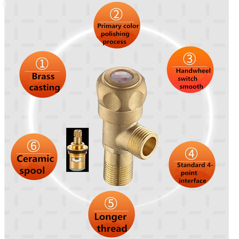 Válvula triangular de cobre pulido, válvula triangular de cobre, válvula de entrada de calentador de agua de inodoro, Color primario