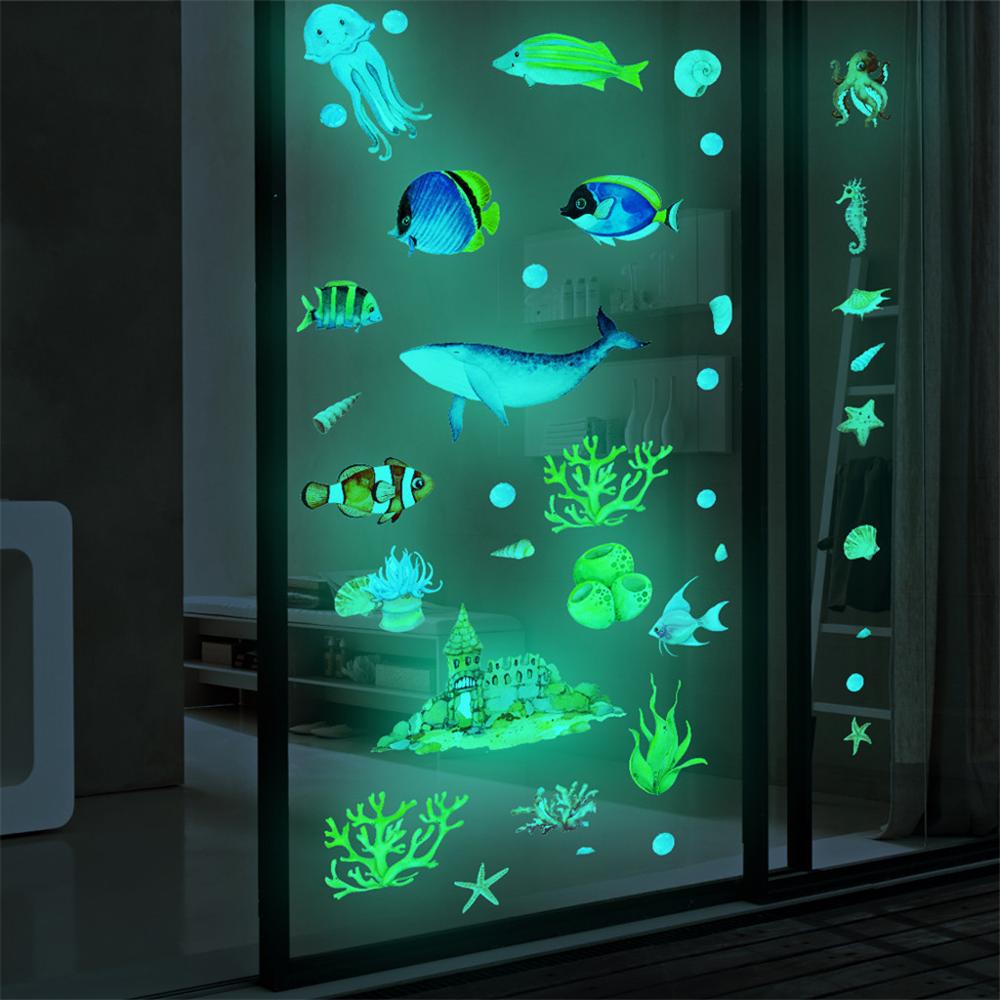 3D Onderwater Wereld Fluorescerende Muur Sticker Verwijderbare Glow In Dark Sticker Lichtgevende Sticker