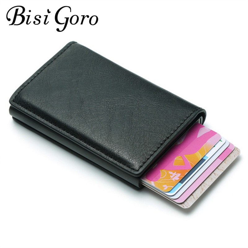 BISI GORO Slim RFID Wallet Business Card Holder Hasp Aluminum Credit Card Wallet Metal Credit Mini smart Men Purse Case