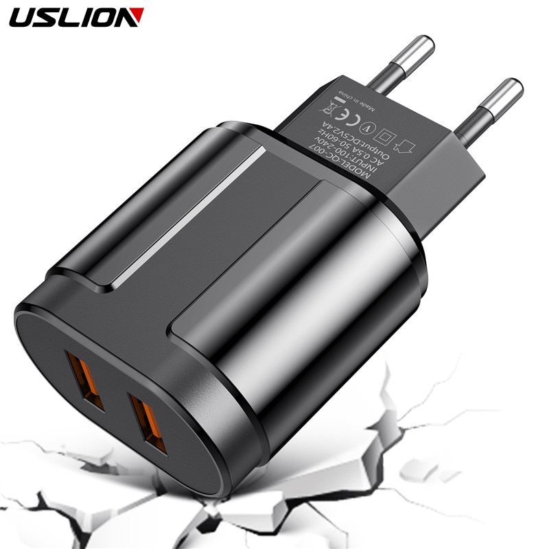 USLION, enchufe europeo/estadounidense, 2,4 a, USB Dual, adaptador de carga rápida, Cargador Universal de pared para teléfono móvil, para iPhone, Samsung, Xiaomi