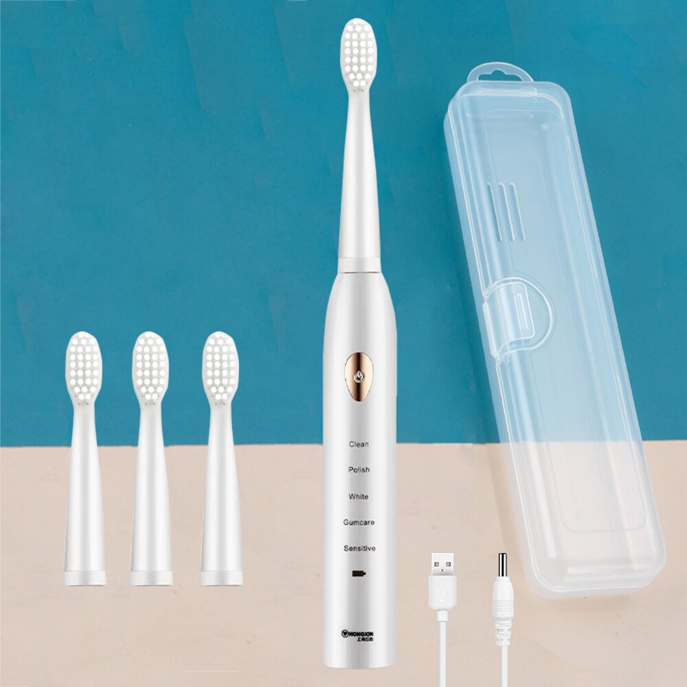 Poderoso ultra sônico sonic escova de dentes elétrica carga usb recarregável escovas de dentes lavável branqueamento eletrônico escova de dentes: Set A 4 head