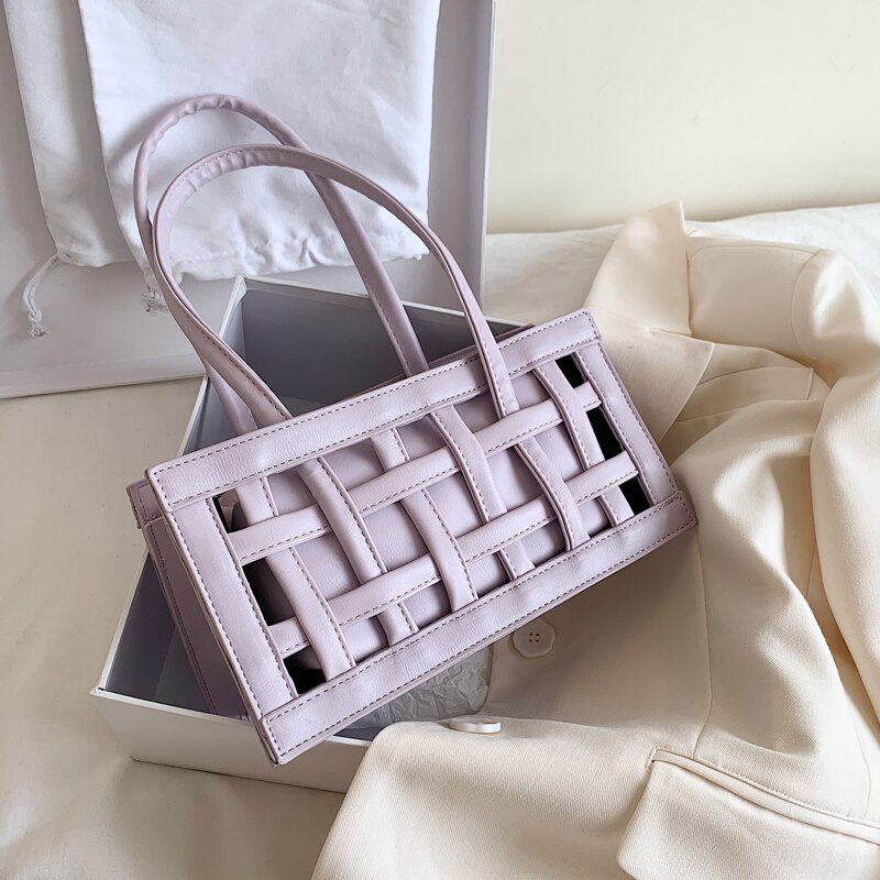 Dames vierkante tas hoge pu leren dames handtas holle schoudertassen okseltas