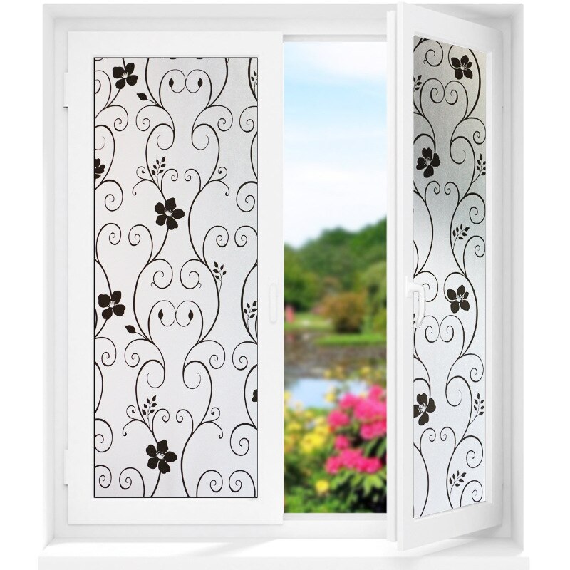 Película de Ventana de vidrio opaco esmerilada con flores de 45cm * largo y 100cm para privacidad de ventanas pegatinas de vidrio adhesivo decorativo para el hogar