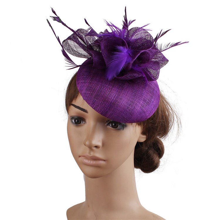 FS Ladies Hats Fascinator Feather Wedding Hat British Retro Top Hat Bridal Church Fedora Pillbox Hat Chapeau Femme: Purple