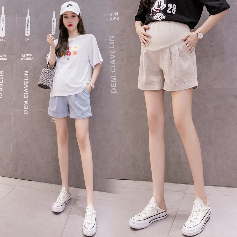 1535 # sommer Dünne Baumwolle Leinen Mutterschaft Shorts Einstellbar Bauch Breite Bein Lose Shorts für Schwangere Frauen Casual Schwangerschaft