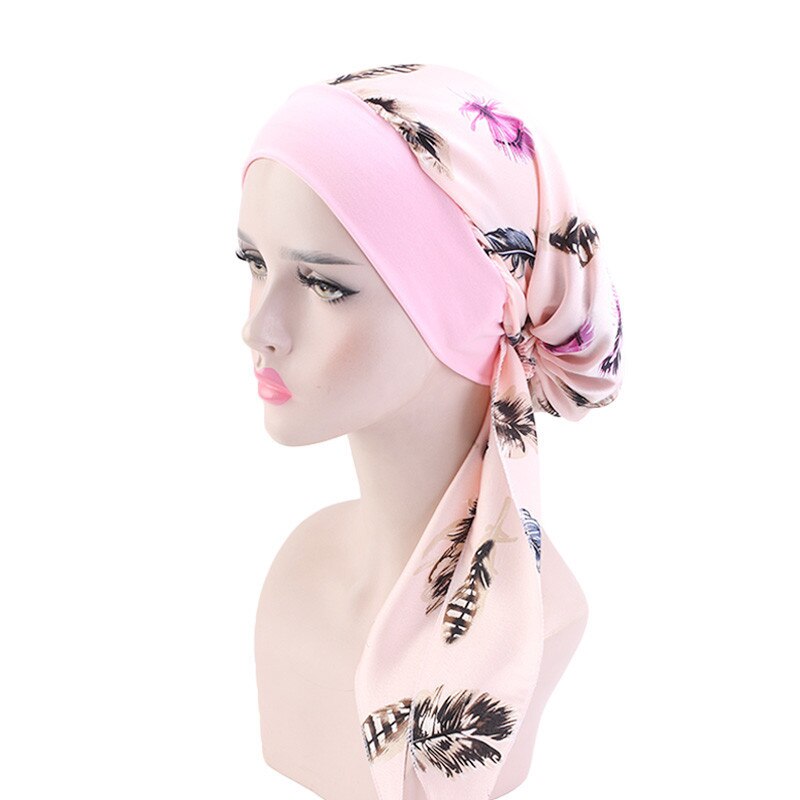 Women Chiffon Muslim Hijab Caps Flower Print Turban Bonnet Islamic Ladies Head Scarf Wrap Under Hijab Caps Turbante: 15