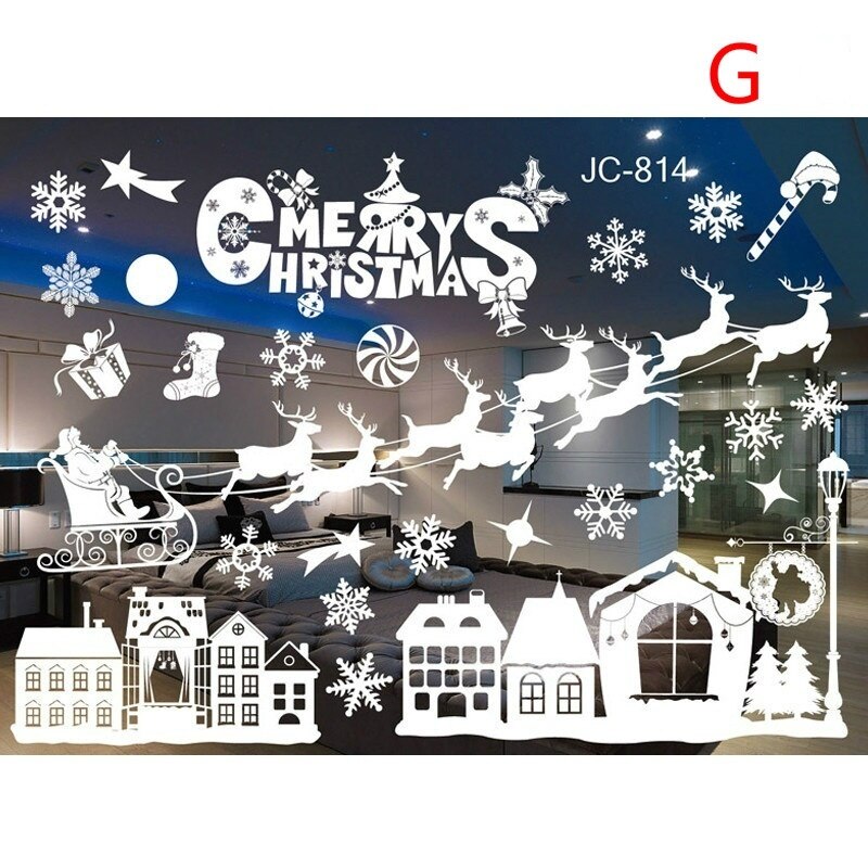 Autocollants de noël pour fenêtres, 53*37.2cm décorations murales en pvc, décoration d'intérieur pour l'année, autocollants pour vitres